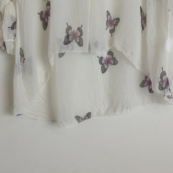 Lola Made in Italy White Butterfly Print Sheer Blouse Size Small - Picture 10 of 12